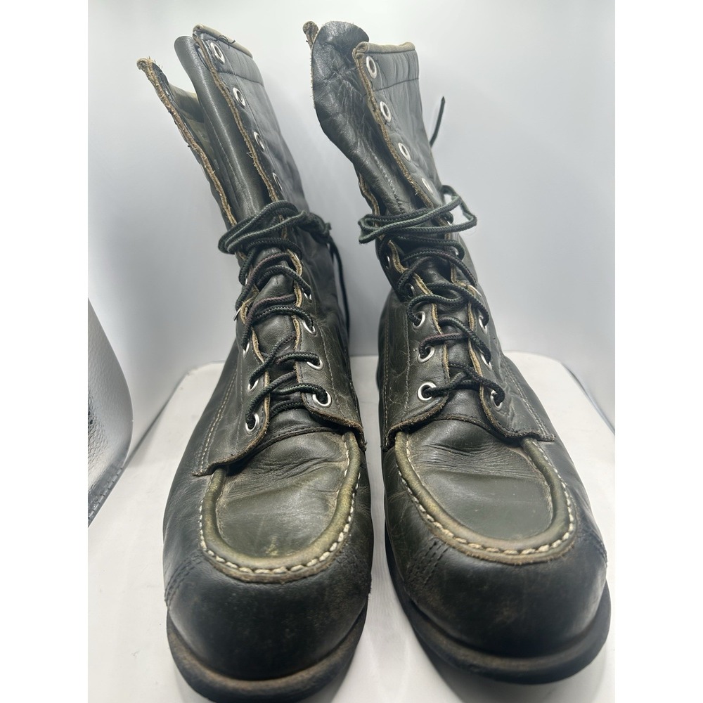 Vtg Browning Sportsman Boots Green Leather Hunting Work Mens‎ 9c USA Made Union